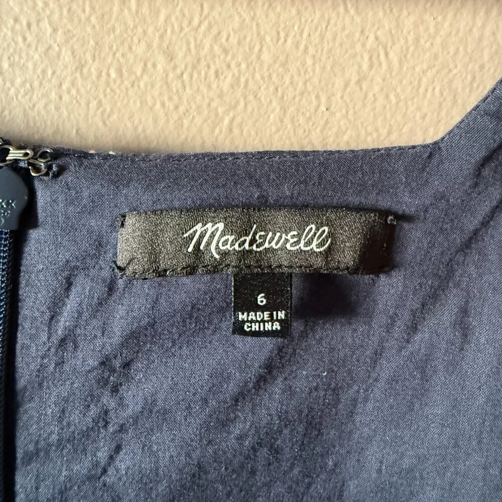Women's 6 Madewell Square-Neck Puff-Sleeve Babydoll Dress Navy Mini - Picture 7 of 10